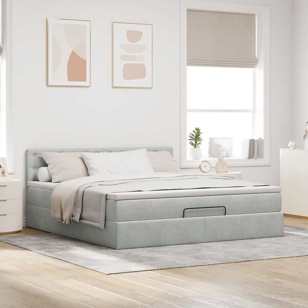 vidaXL Ottoman bed met matras en LED's 160x200cm fluweel lichtgrijs