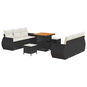 vidaXL Tuin Sofa Set met kussen met opslag 9 pcs Zwart poly rattan