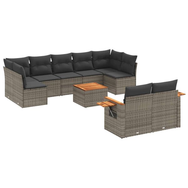 vidaXL 10-delige Loungeset met kussens poly rattan grijs