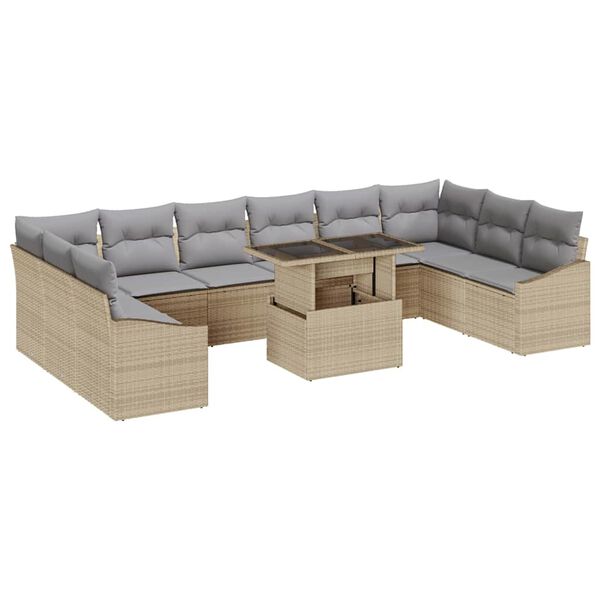 vidaXL Tuin Sofa Set 11 pcs beige en lichtgrijs 100 x 55 x 73 cm