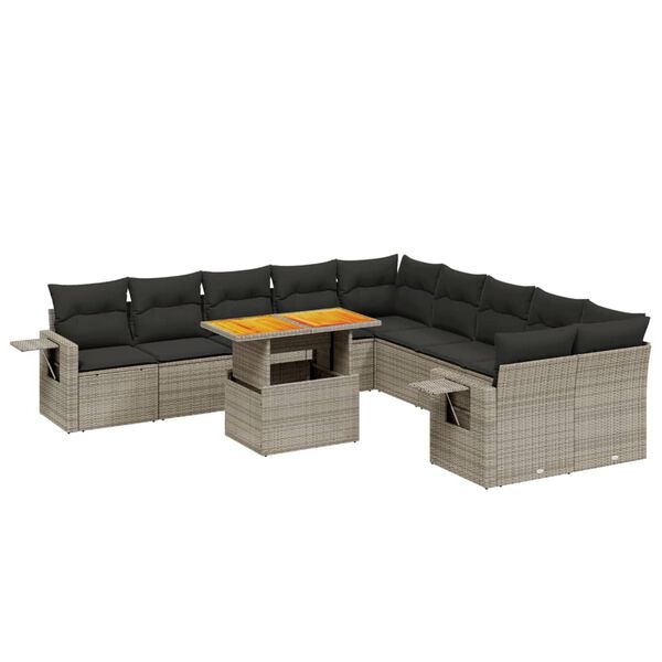 vidaXL 11-delige Loungeset met kussens poly rattan grijs