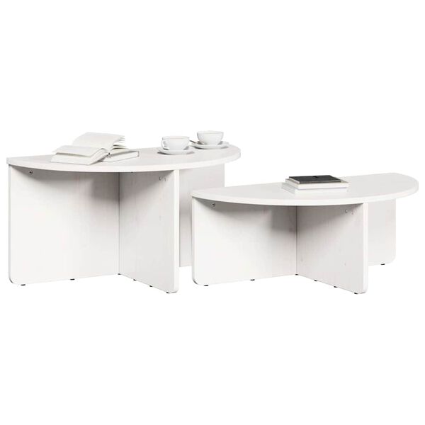 vidaXL Salontafel 2 pcs Wit Massief grenenhout