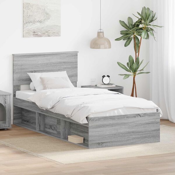 vidaXL Bedframe met hoofdeinde Grijs Sonoma 100 x 200 cm Bewerkt hout