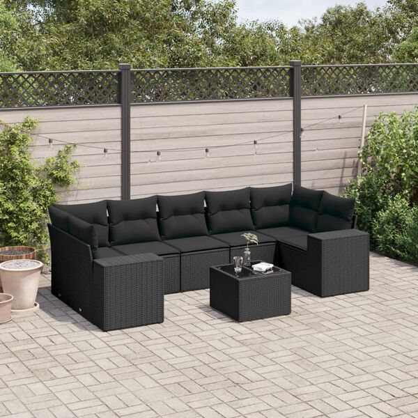 vidaXL 8-delige Loungeset met kussens poly rattan zwart