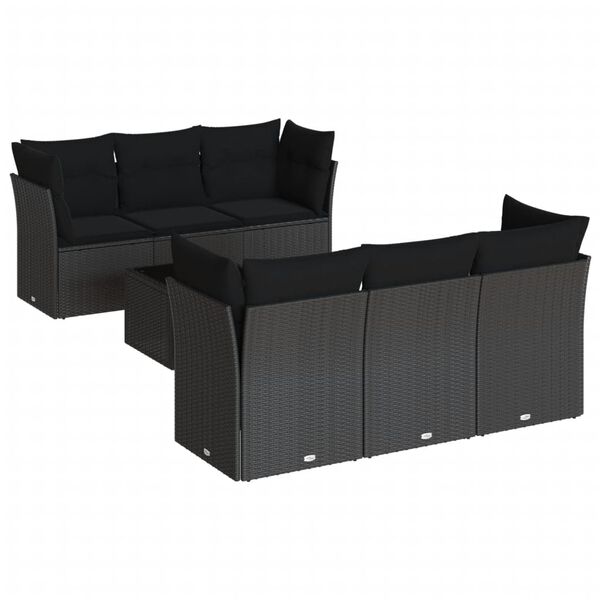 vidaXL 7-delige Loungeset met kussens poly rattan zwart