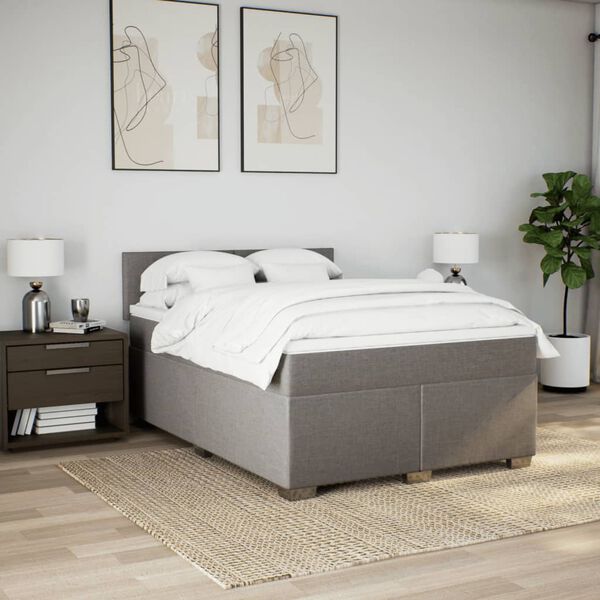 vidaXL Boxspring met matras stof taupe 160x200 cm