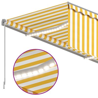 vidaXL Luifel automatisch rolgordijn LED windsensor 4x3 m geel en wit