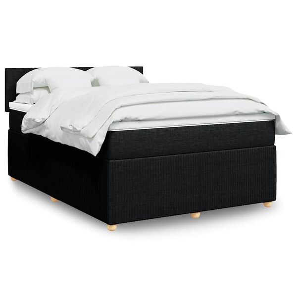 vidaXL Boxspring met matras stof zwart 140x190 cm