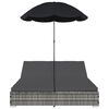 vidaXL Loungebed met parasol poly rattan grijs