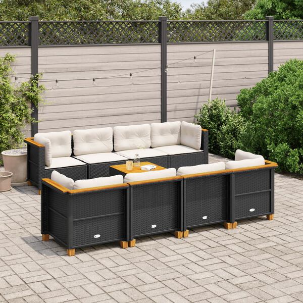 vidaXL 9-delige Loungeset met kussens poly rattan zwart