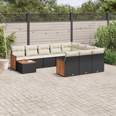 vidaXL 11-delige Loungeset met kussens poly rattan zwart