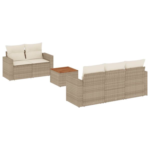 vidaXL 6-delige Loungeset met kussens poly rattan beige