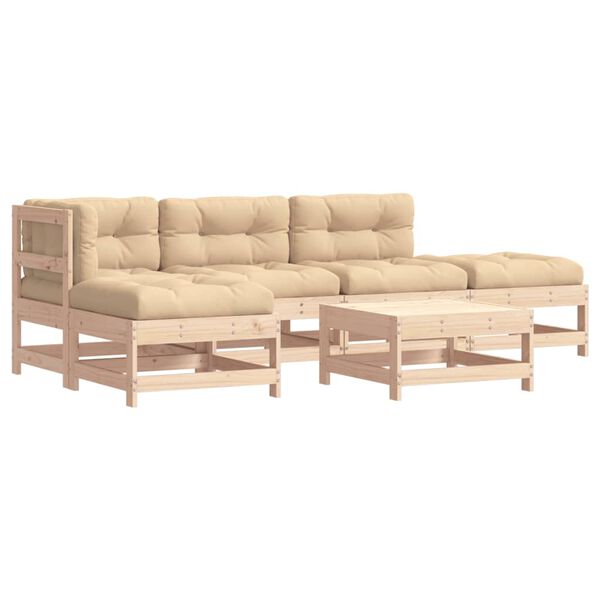 vidaXL 6-delige Loungeset met kussens massief hout
