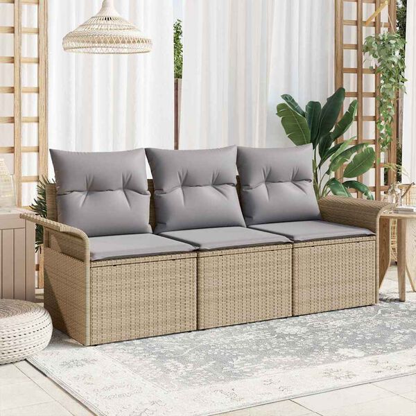 vidaXL Tuin Sofa Set met kussen met opslag 3 pcs Beige Poly riet