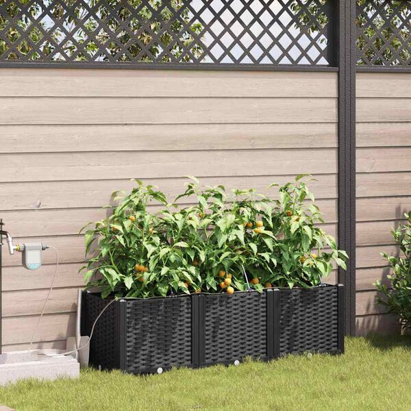 vidaXL Tuin Bloempot 3 pcs Zwart Staal