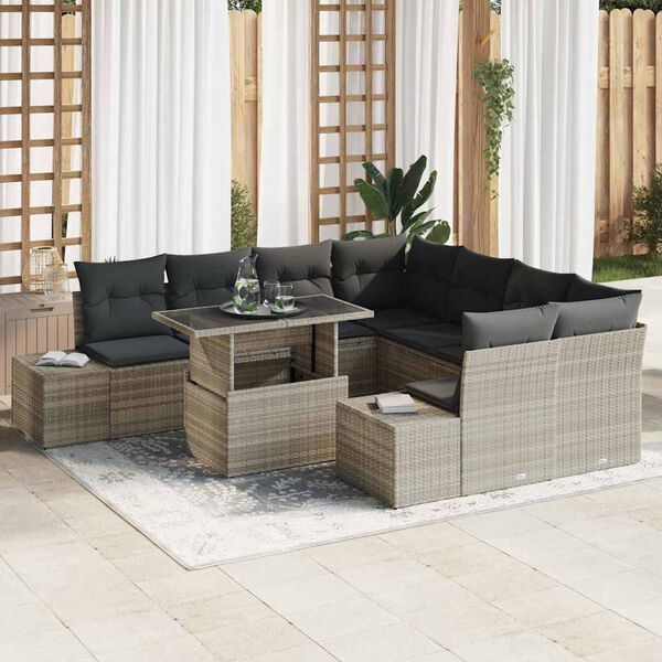 vidaXL Tuin Sofa Set met kussen 9 pcs Lichtgrijs poly rattan
