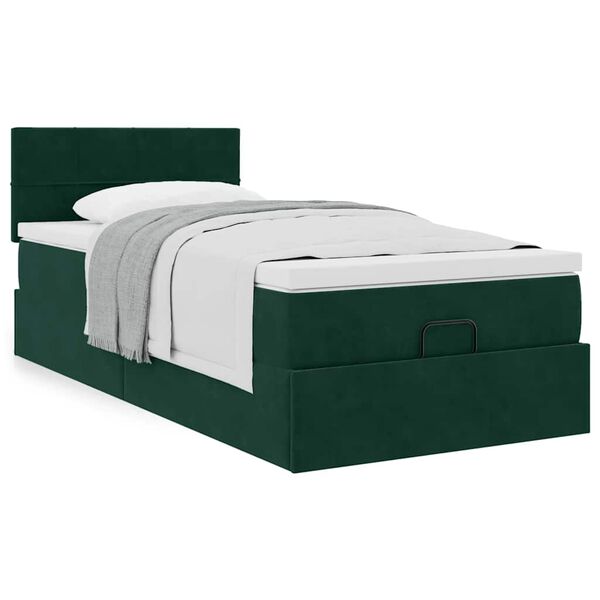vidaXL Ottoman bed met matras 90x190cm fluweel donkergroen