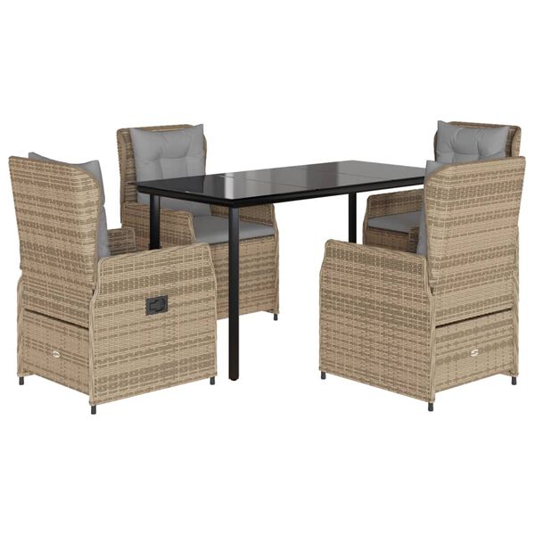 vidaXL 5-delige Tuinset met kussens poly rattan beige