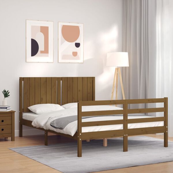 vidaXL Bedframe met hoofdbord massief hout honingbruin 140x190 cm
