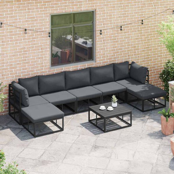 vidaXL Tuin Sofa Set met kussen Zwart Aluminium