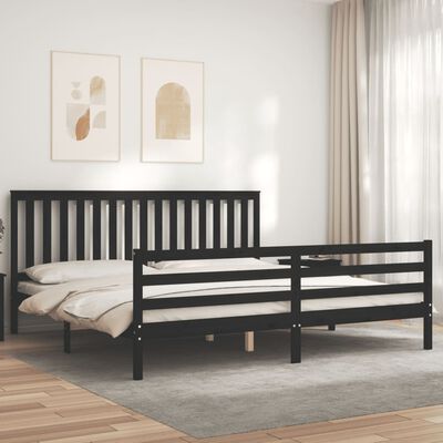 vidaXL Bedframe met hoofdbord massief hout zwart 200x200 cm