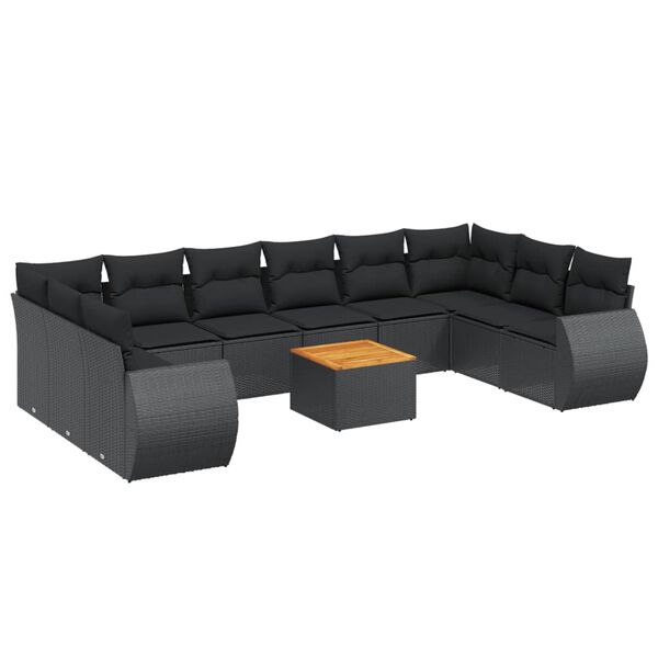 vidaXL 11-delige Loungeset met kussens poly rattan zwart