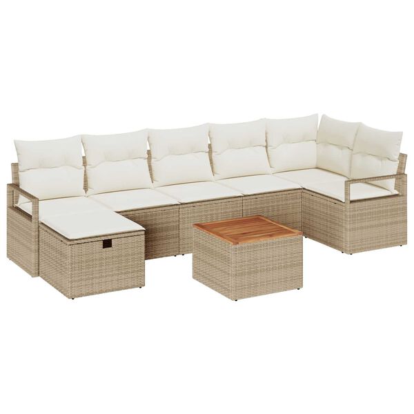 vidaXL Tuin Sofa Set met kussen met opslag 8 pcs Beige Poly riet