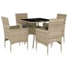 vidaXL 5-delige Tuinset met kussens poly rattan en glas lichtgrijs