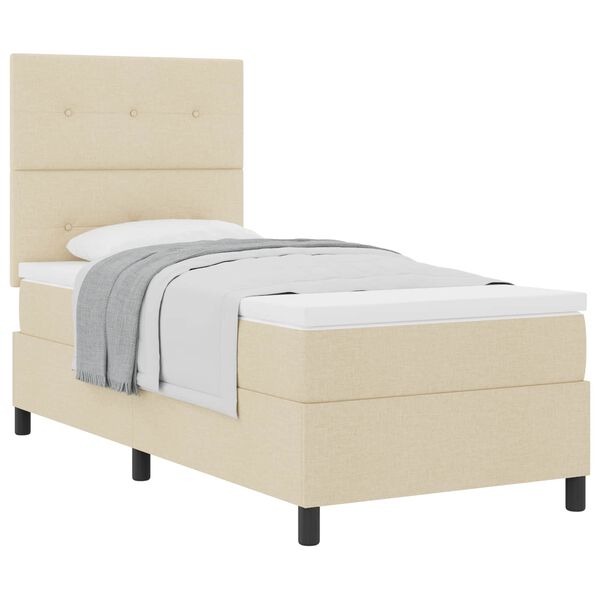 vidaXL Boxspringbed met matras met hoofdeinde Cr&egrave;me 90 x 200 cm Stof