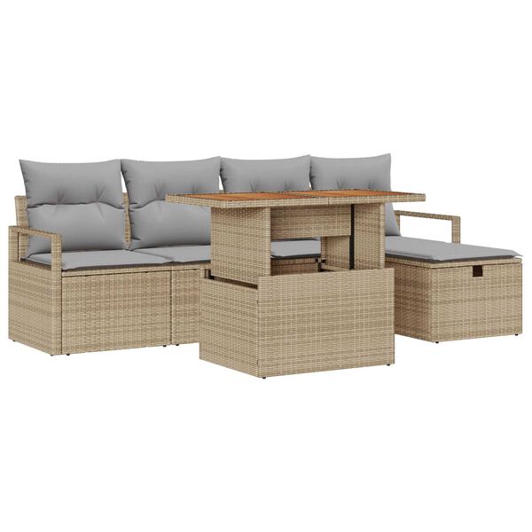 vidaXL Tuin Sofa Set met kussen met opslag 6 pcs Beige Poly riet