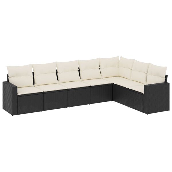 vidaXL 7-delige Loungeset met kussens poly rattan zwart