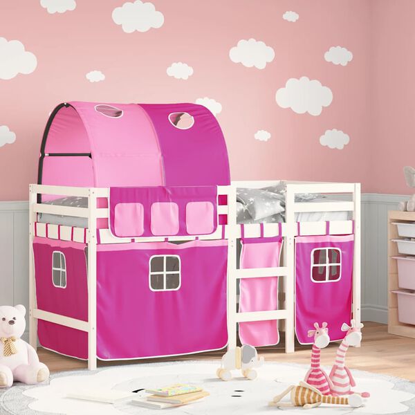 vidaXL Kinderhoogslaper met tunnel 90x190 cm massief grenenhout roze