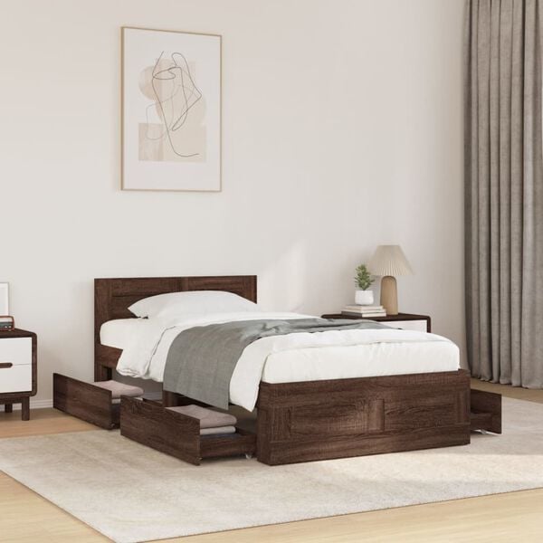 vidaXL Bedframe hoofdbord bewerkt hout bruin eikenkleurig 75x190 cm