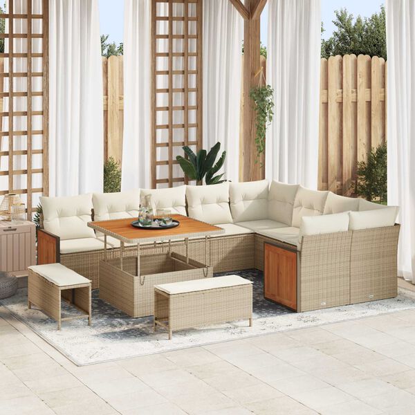 vidaXL Tuin Sofa Set 12 pcs Beige en Cr&egrave;me poly rattan