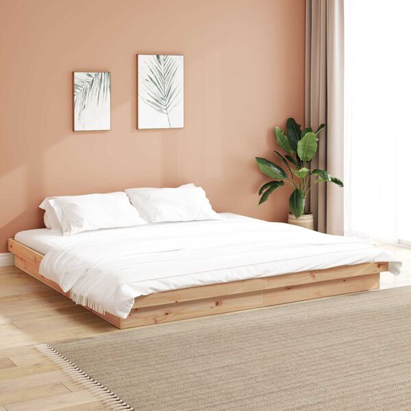 vidaXL Bedframe Naturel 200 x 200 cm Massief grenenhout