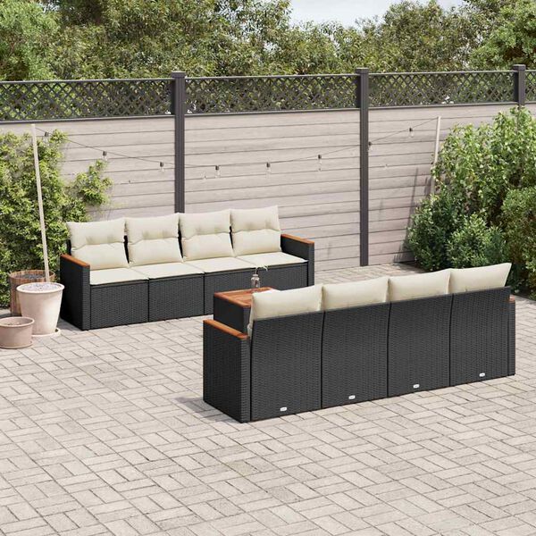 vidaXL 9-delige Loungeset met kussens poly rattan zwart