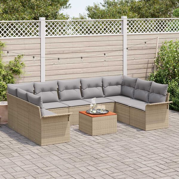vidaXL Tuin Sofa Set met kussen met opslag 10 pcs Beige en Licht Grijs