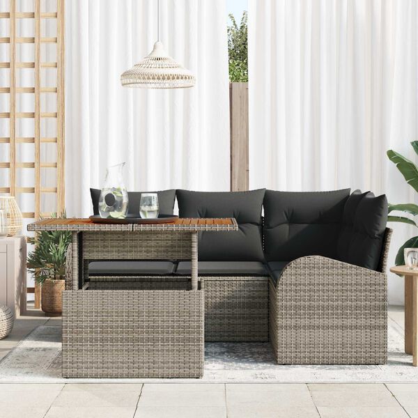 vidaXL Tuin Sofa Set met opslag 5 pcs Grijs Poly riet