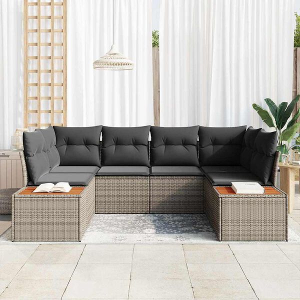 vidaXL Tuin Sofa Set met kussen 6 pcs Grijs poly rattan