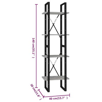 vidaXL Boekenkast met 4 schappen 40x30x140 cm bewerkt hout betongrijs