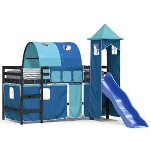vidaXL Kinderhoogslaper met toren 80x200 cm massief grenenhout blauw