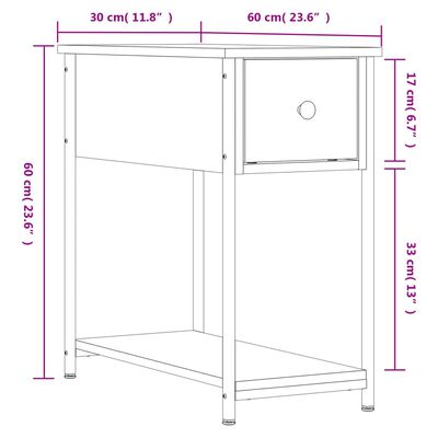 vidaXL Nachtkastje 30x60x60 cm bewerkt hout grijs sonoma eikenkleurig