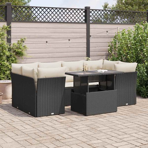 vidaXL 7-delige Loungeset met kussens poly rattan zwart