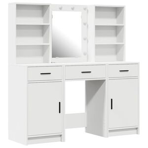vidaXL Make-up tafel set met LED 3 st Wit Bewerkt hout