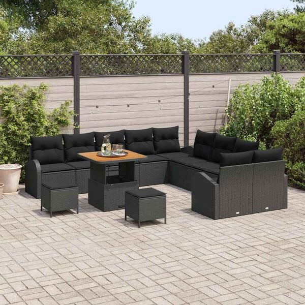 vidaXL Tuin Sofa Set met kussen 13 pcs Zwart Poly riet