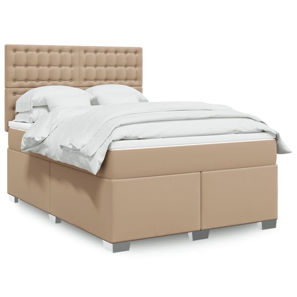 vidaXL Boxspring met matras kunstleer cappuccinokleurig 160x200 cm