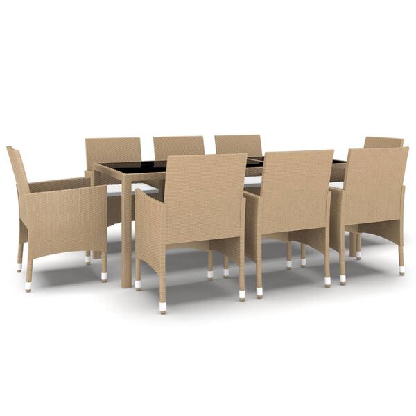 vidaXL 9-delige Tuinset poly rattan beige