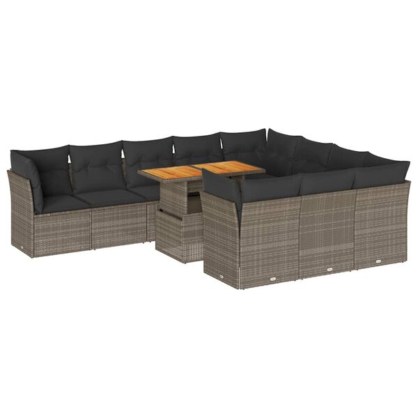 vidaXL 11-delige Loungeset met kussens poly rattan grijs