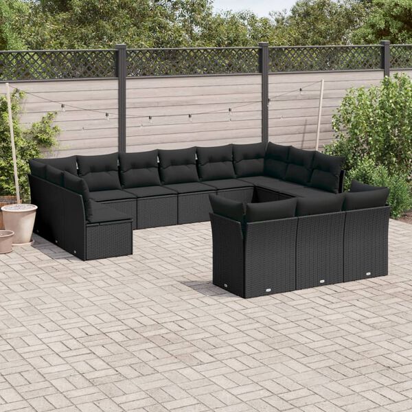 vidaXL 13-delige Loungeset met kussens poly rattan zwart