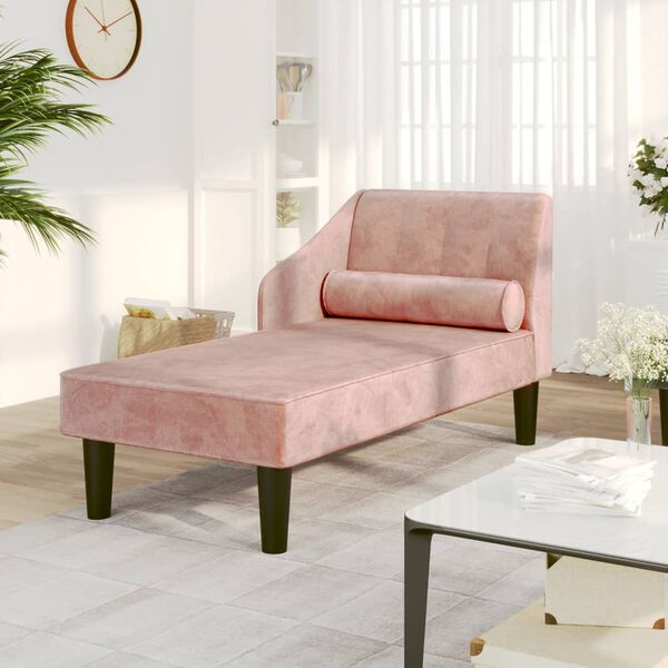 vidaXL Chaise longue met bolster fluweel roze